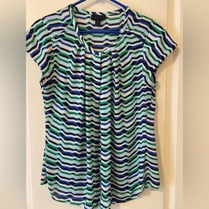 Worthington Patterned Green and Blue Women's Top Size M